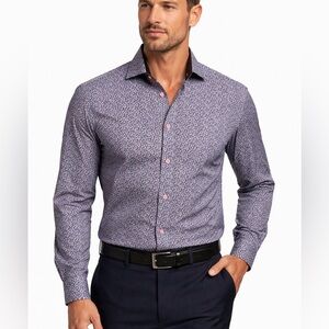 Tallia Men’s Floral Stretch Dress Shirt M 15-15.5 33-34 NWOT Pink Button Down